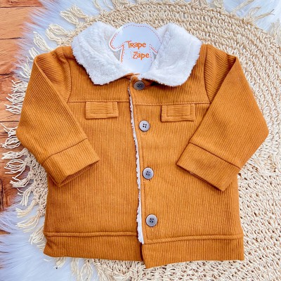 Conj. Casaco Canelado Cotele com Pelinho e Calça de Linho - Ferrugem